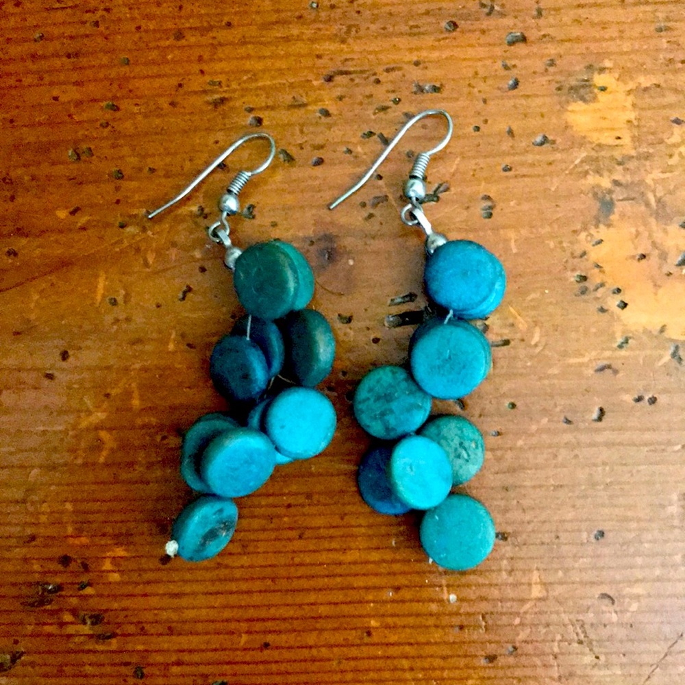 Wooden aqua earrings
